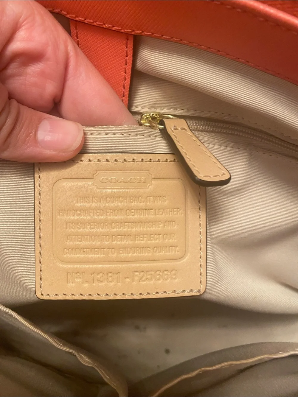 Coach Coral/Peach Leather Triple-Zip Tote